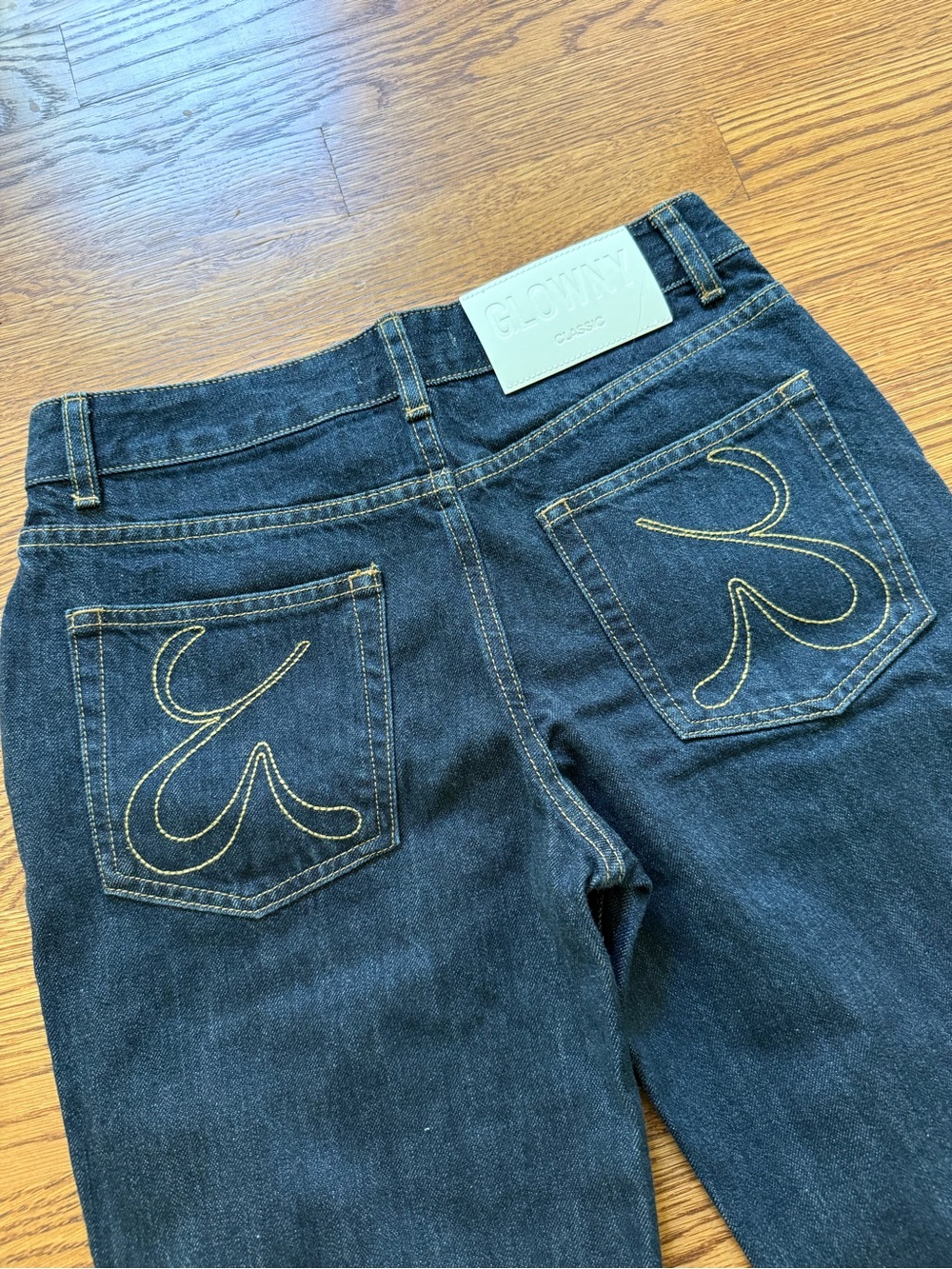 GLOWNY Dark Wash Classic Denim Blue Jeans Korean Cotton Classic Casual Modern S